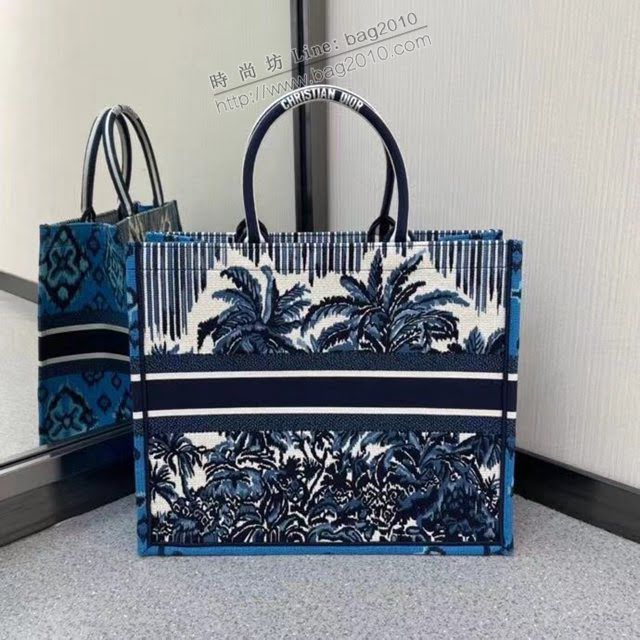 Dior女包 迪奧Book Tote藍色椰樹托特包 Dior刺繡購物袋  dfk1708